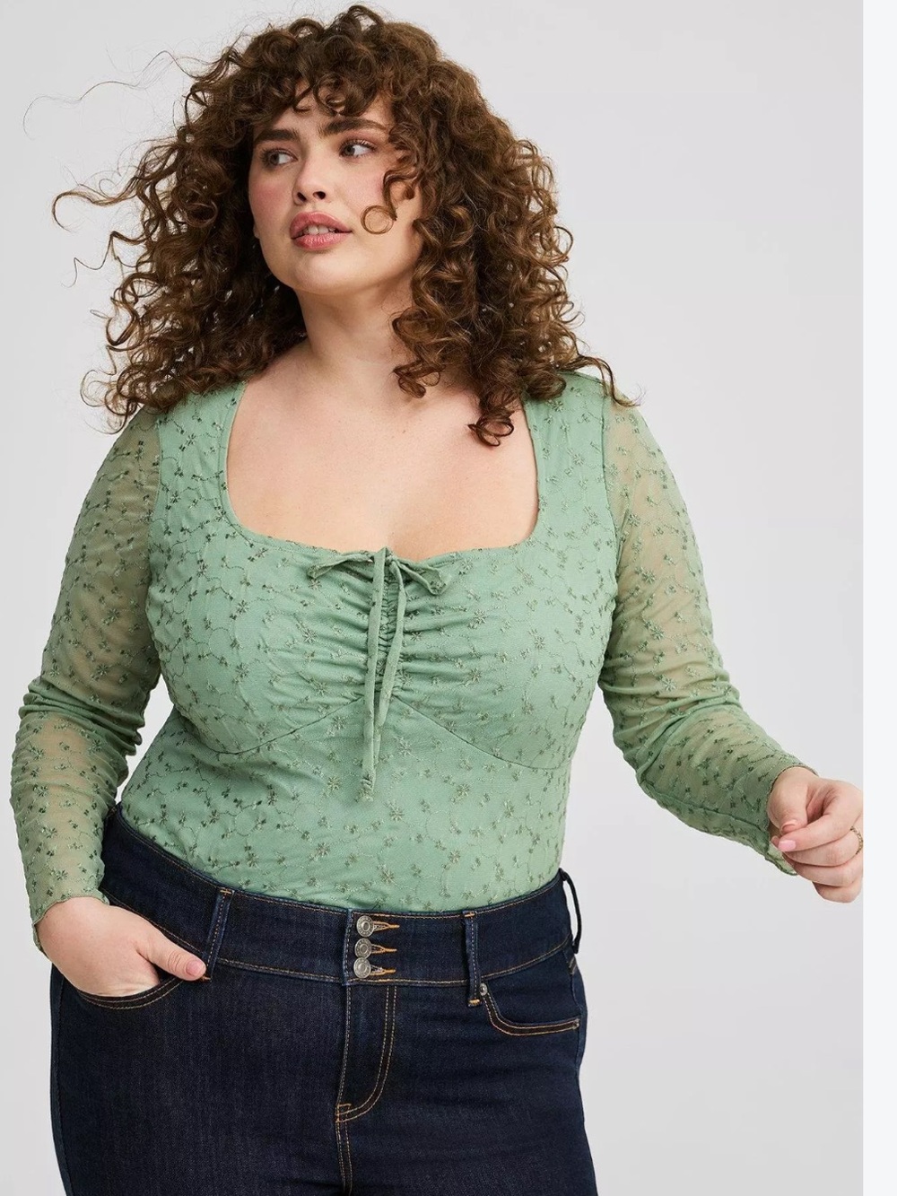 torrid Sage Green Long-Sleeve Tie-Front Blouse